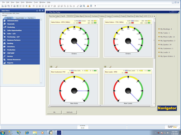 Main menu - Dashboard