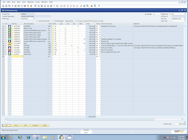 Bill of manufacturing