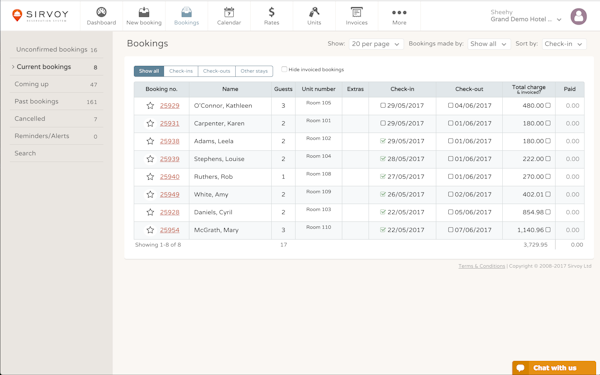 Booking list view