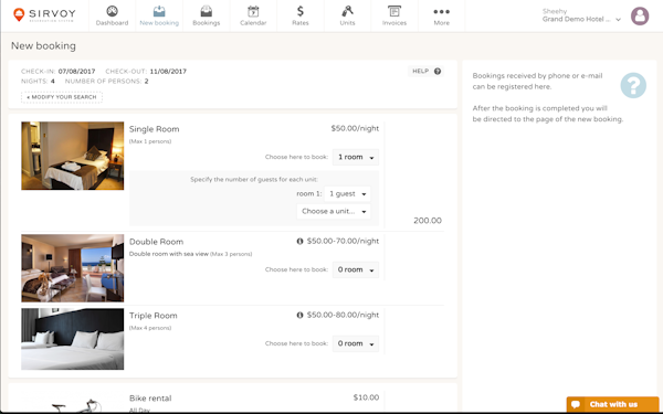 New booking page