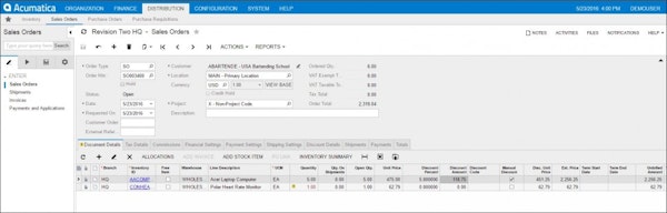 Sales order entry