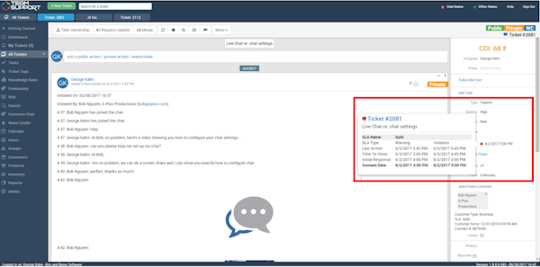 SLA violation in ticket