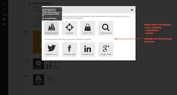 Add a stream/manage social account