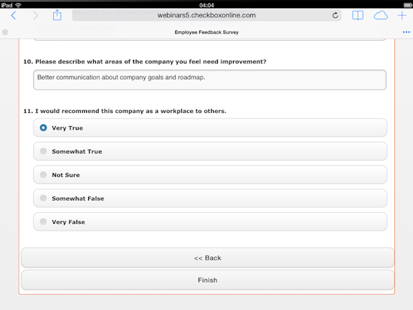 Example feedback survey