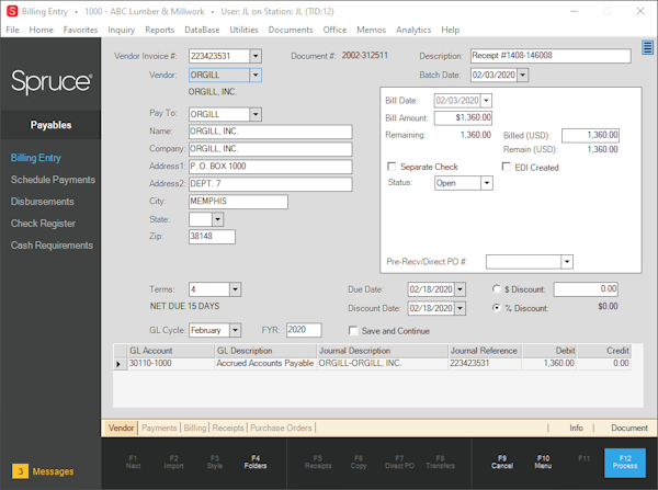 Payable - Billing Entry