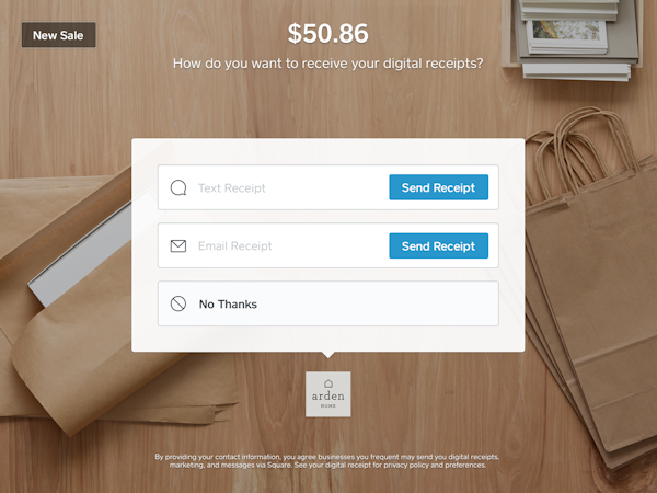 Square Point of Sale -Send receipt
