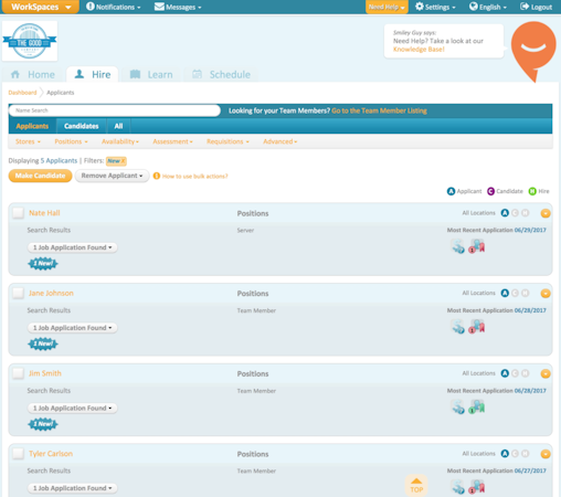 Applicants dashboard