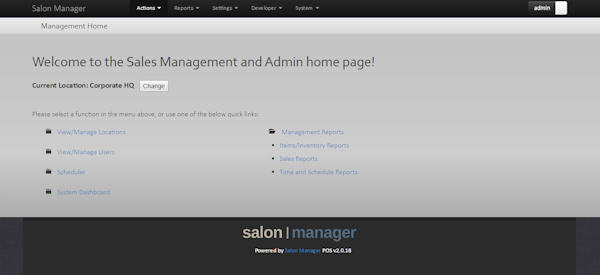 Admin homepage