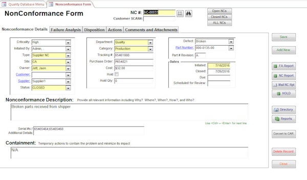 Nonconformance form