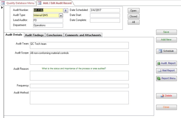 Add/edit audit record