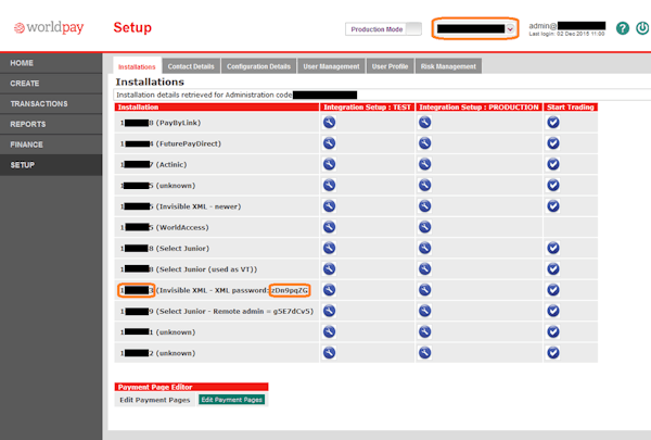 Setup page