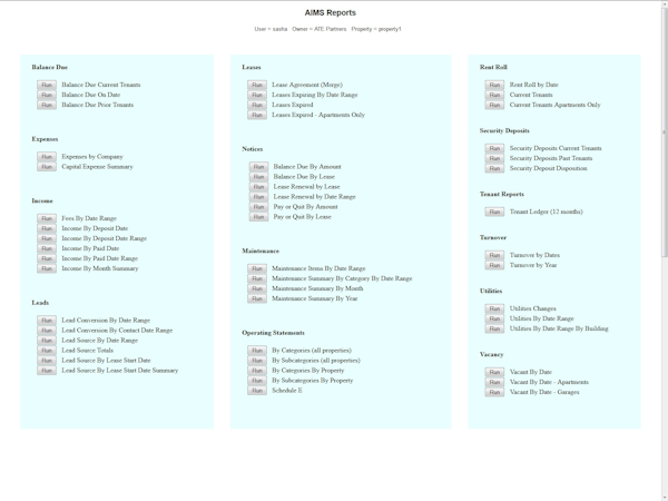 Reports menu