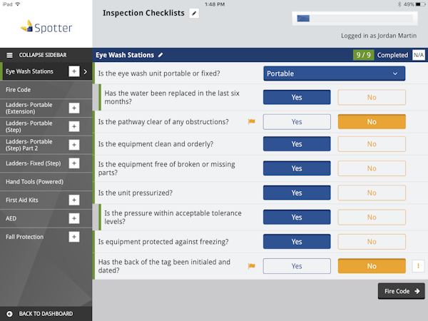 Inspection checklist