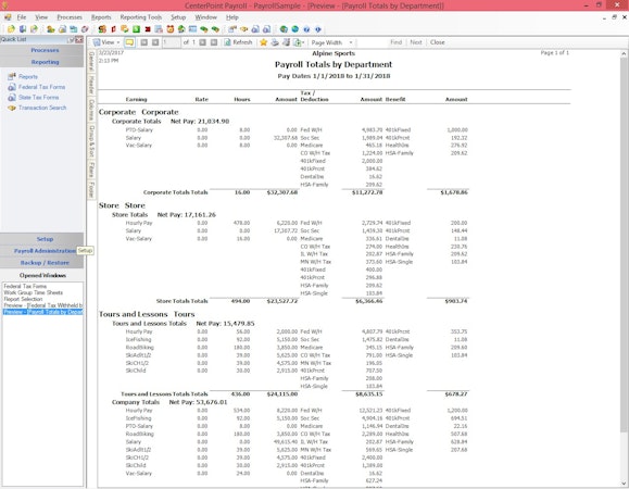 Payroll totals by department