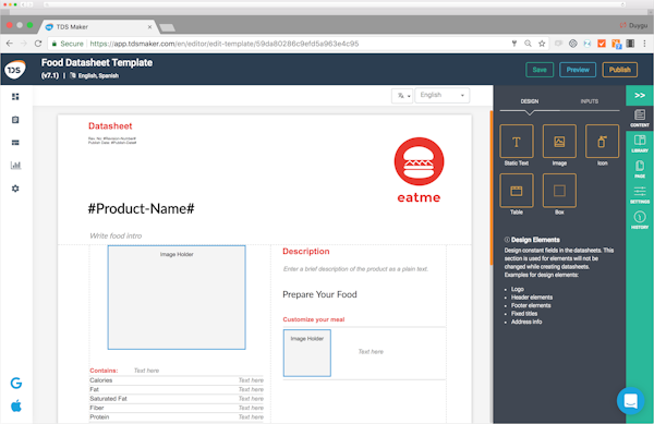 Menu template