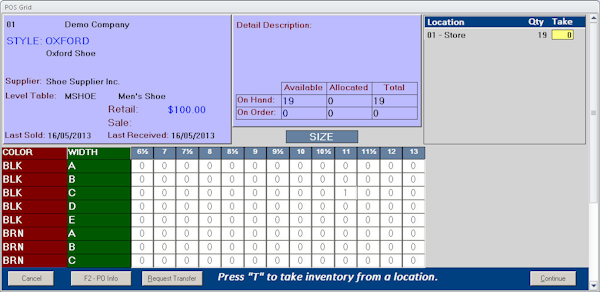 Sizing matrix