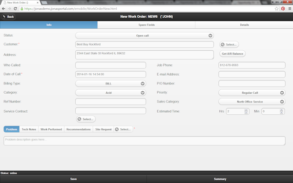 Mobile entry for work orders
