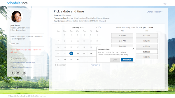 Example scheduling page