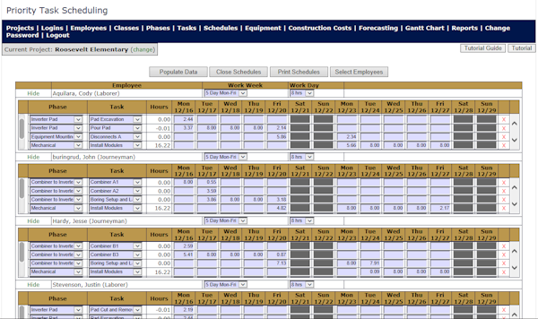 Schedule page