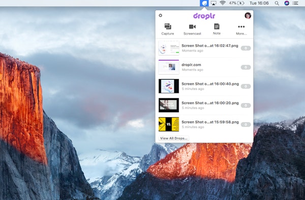 Dashboard widget menu