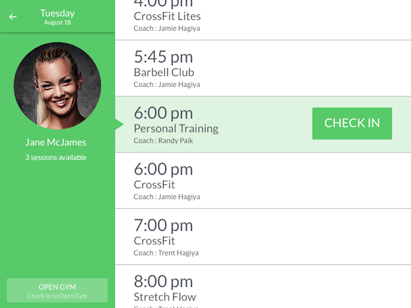 Check-in screen