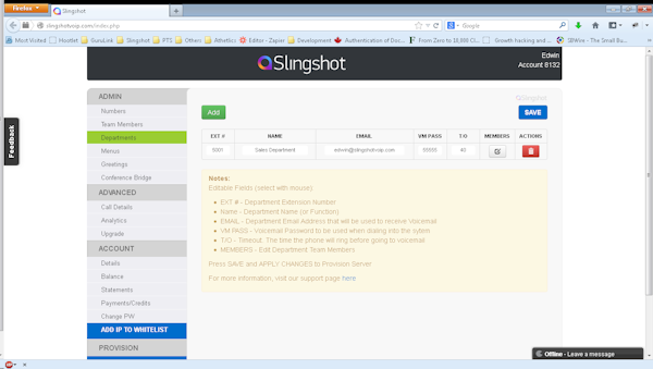 Dashboard - departments