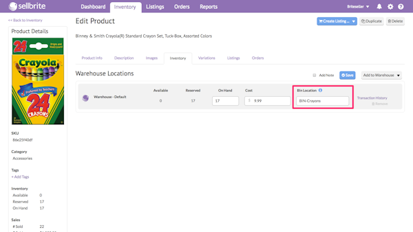 Sellbrite bin locations