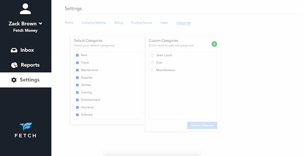Customize expense categories