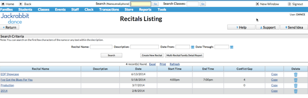 Recitals listing