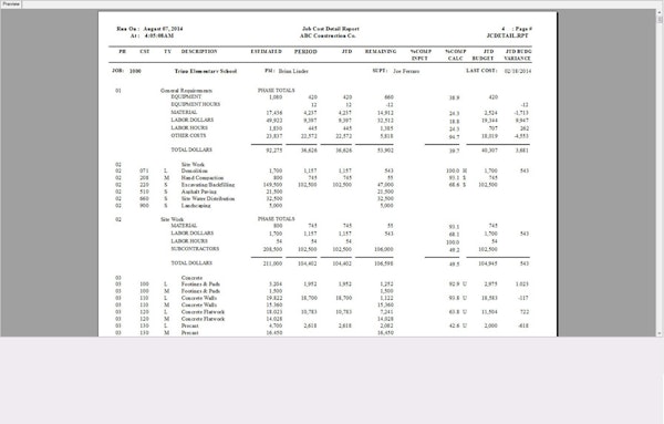Job cost report