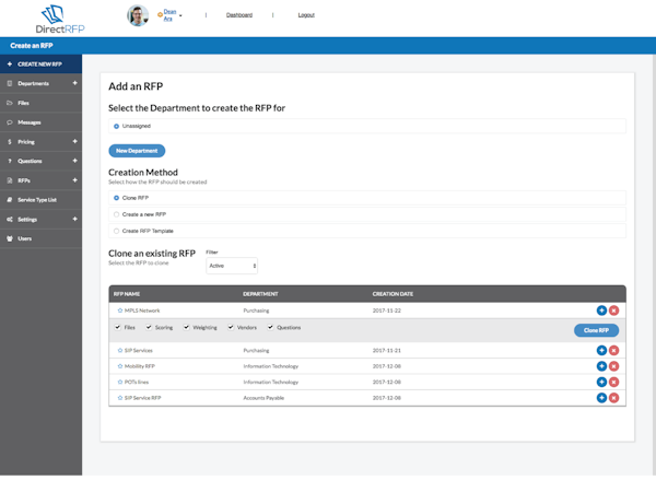 Create new or clone existing RFPs