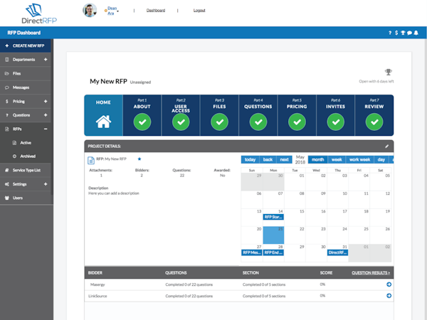 RFP dashboard and calendar