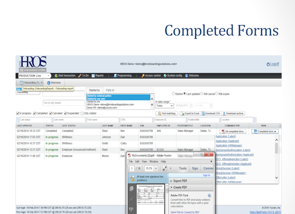 Completed forms