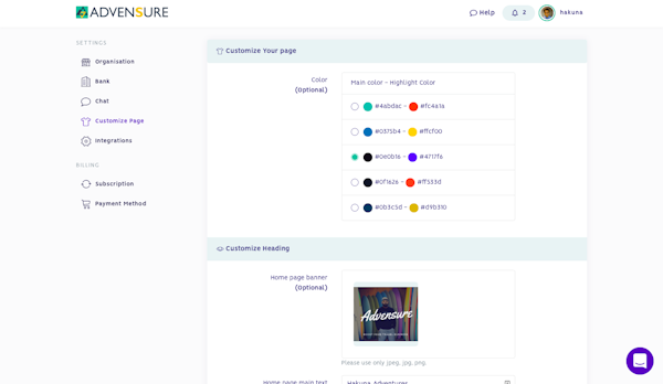 Customize page