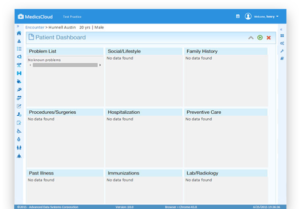 Medics EHR patient dashboard