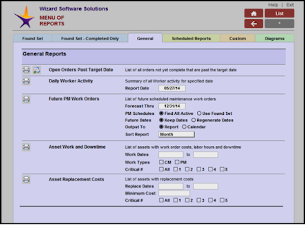 Performo reports menu