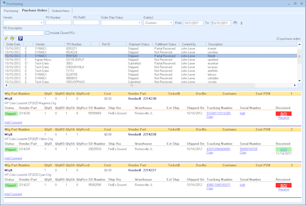 Order status tracking
