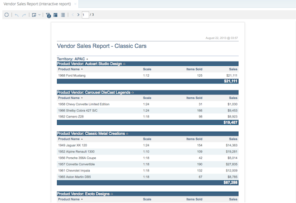 Vendor sales report
