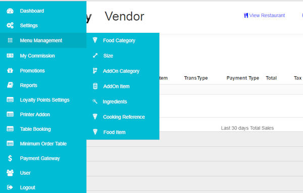 Menu management settings