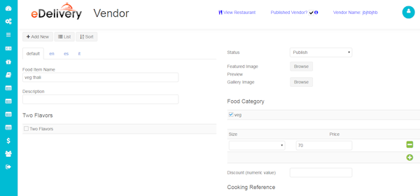 Vendor screen
