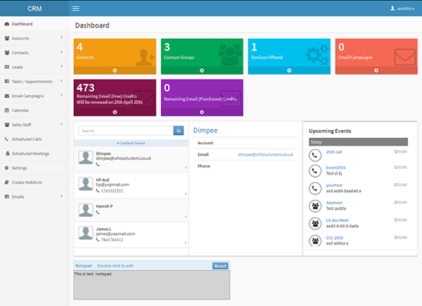 CRM dashboard