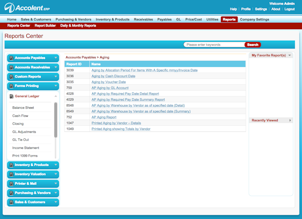 Reports center