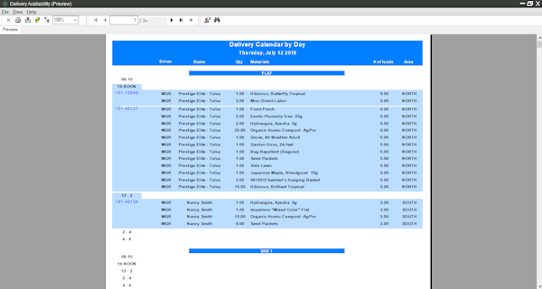 Rapid Garden POS daily delivery calendar