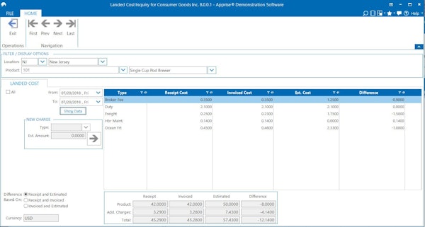 Landed cost inquiry