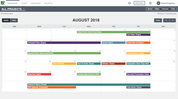 Multi-project calendar