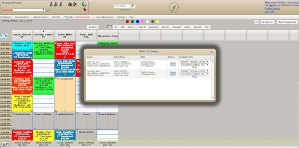 Outpatient rehabilitation schedule and wait list