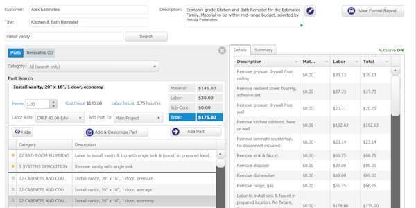 Add parts to estimate