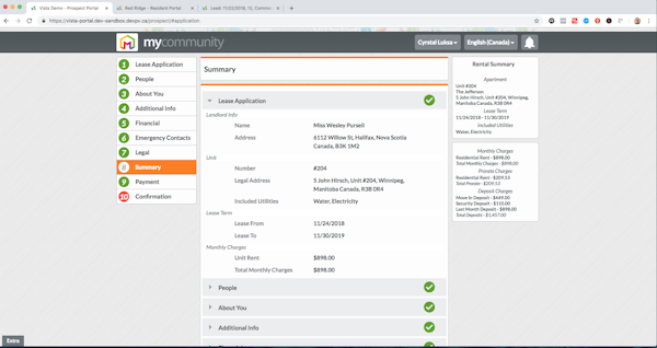 Lease application summary