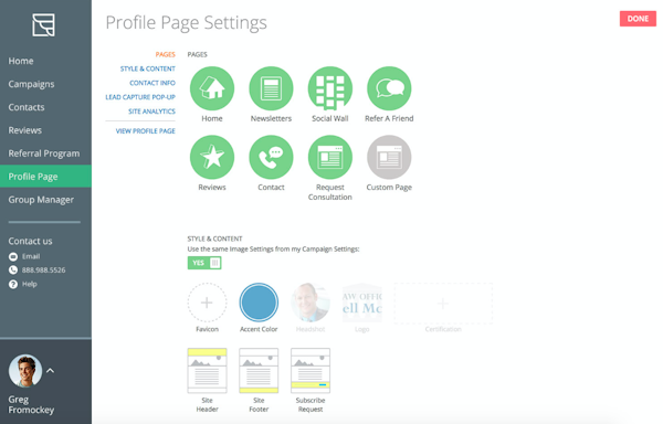 Profile page settings