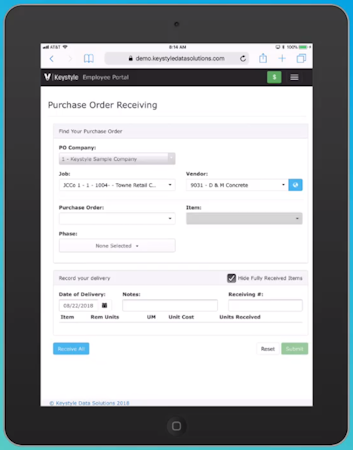 Purchase order receiving